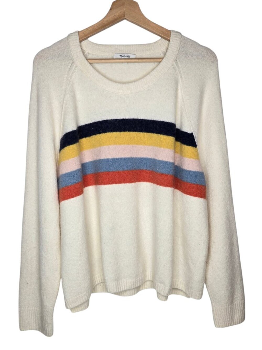 Madewell Rainbow Stripe Wool Alpaca Blend Sweater Womens Cream Ribbed Edge XXL